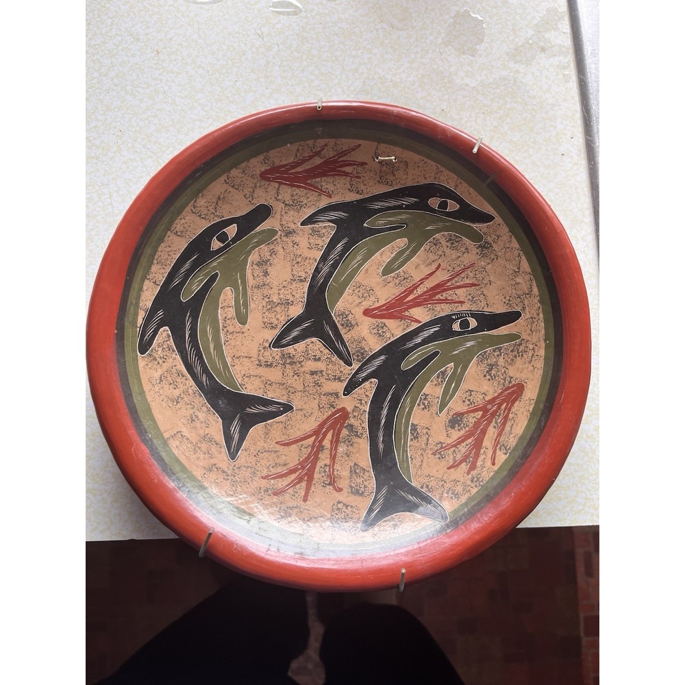 Artisan Hand-Painted Terra Cotta Dolphin Plate